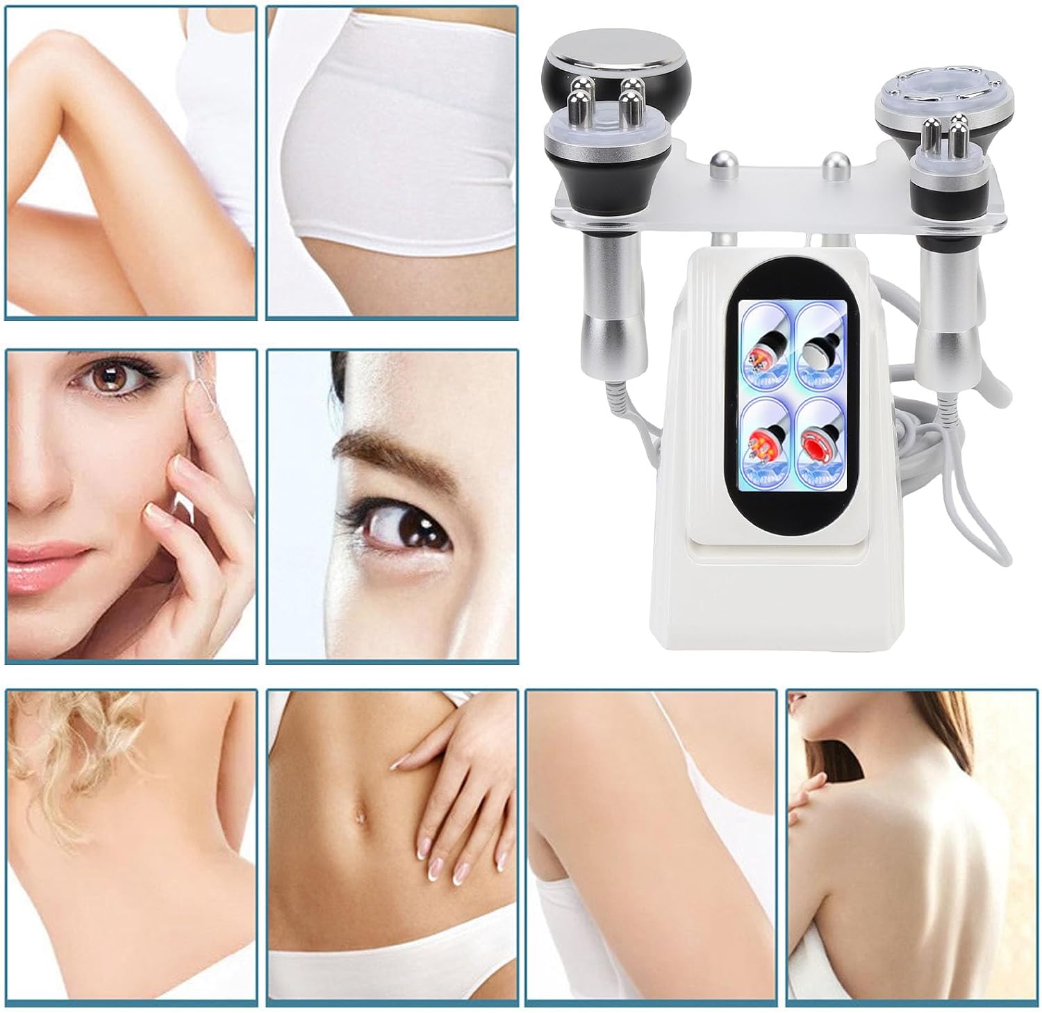 HURRISE 4-in-1 Multifunction Beauty Instrument with labeled heads: Tripolar head, 4-pole head, 80K head, Vacuum handle.