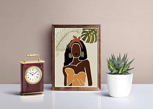 Miniatura 6 de Pintura moderna minimalista de hoja de mujer negra, pintura de arte de mujeres afroamericanas, arte de pared de niña negra, arte de pared de moda