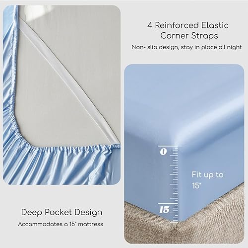 Miniatura 5 de MR&amp;HM Juego de sábanas de satén, tamaño individual XL, juego de ropa de cama sedosa de 3 piezas con bolsillo profundo de 15 pulgadas para colchón