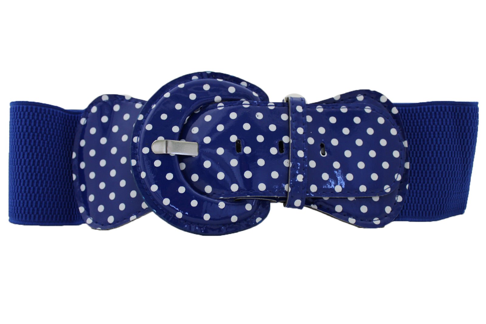 TFJ Women Blue Belt Elastic Hip Waist Stretch Fabric S M White Polka Dots