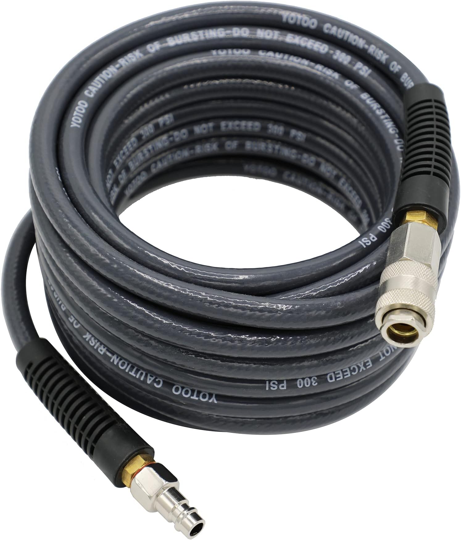 YOTOO PVC Air Compressor Hose 10m Long 6mm ID X 11mm OD 300 PSI with 1/4-Inch Europe Steel Quick Coupler Fittings and Bend Restrictors for Heavy Duty, Lightweight, Flexible at All Weather Use, Gray