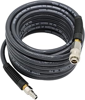 YOTOO PVC Air Compressor Hose 10m Long 6mm ID X 11mm OD 300 PSI with 1/4-Inch Europe Steel Quick Coupler Fittings and Bend Restrictors for Heavy Duty, Lightweight, Flexible at All Weather Use, Gray