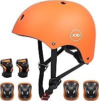 Vista 10 de Casco XJD de bicicleta para niños, juego de equipo de protección multideportivo para niños de 3 a 14 años, con rodilleras, coderas y muñequeras