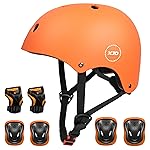 XJD Kids Bike Helmet,Multi-Sport Protective Gear Set for 3-5-8-14 Years Boys Girls with Knee and Elbow Pads Wrist Guards fit Roller Skates,Cycling,Skateboarding,Skating Scooter (Orange, Medium)