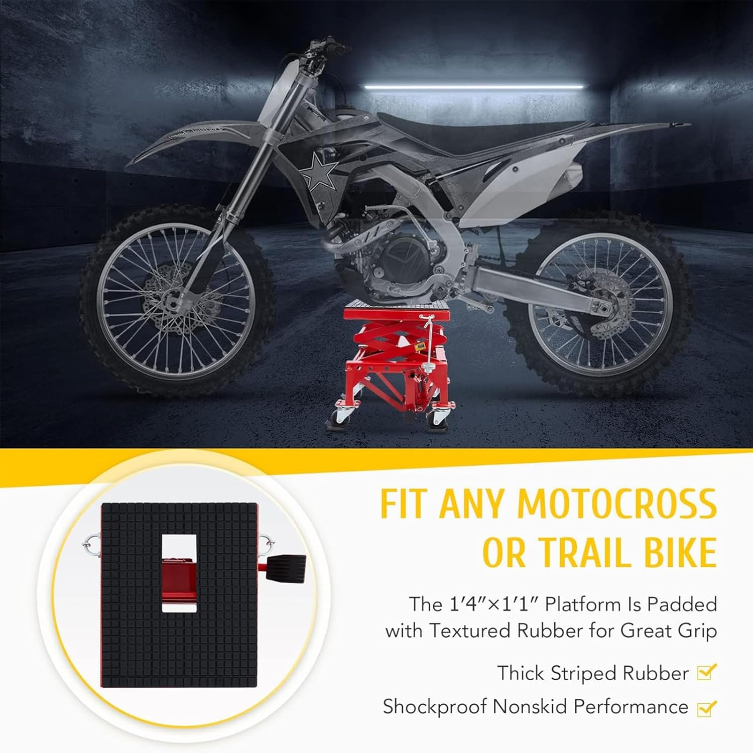 Hydraulic Motorcycle Scissor Jack Lift, Dirt Bike Heavy Duty Jack Stand with 4 Wheels, Portable Motorcycle Lift Jack Table