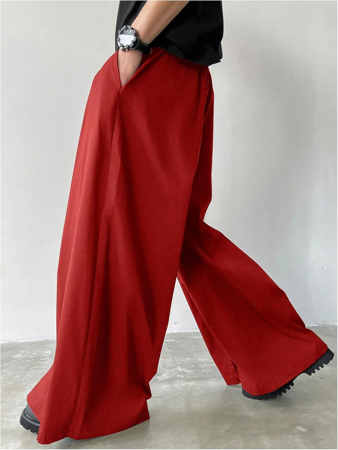 OYOANGLE Men's Baggy Wide Leg Pants Zipper Fly Pleated Trousers Business Casual Dress Pants with Pocket - Image 3