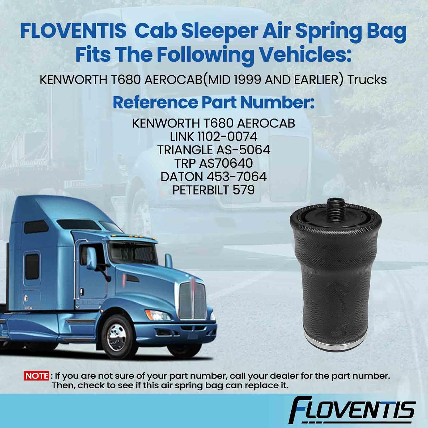 2Pcs Cab Sleeper Air Spring Bags for Kenworth T680 Aerocab(Mid 1999 and Earlier) Trucks OEM Replaces W02-358-7064, 1S5-157 Cab Air Ride Suspension Spring Bags (1C7064 x 2)