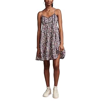 Lucky Brand Women's Printed Pintuck Bodice Mini, Nightshadow