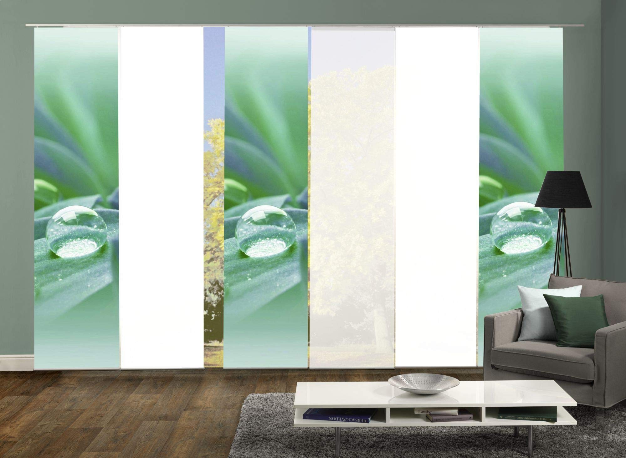 6er-Set Schiebevorhänge GOTAS blickdicht / transparent, Höhe 245 cm, grün