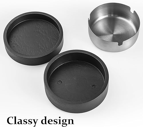 Miniatura 4 de Cenicero lindo para cigarrillos con tapa DDAJJAJ Cenicero de madera con acero inoxidable, cenicero portátil decorativo, cenicero resistente al