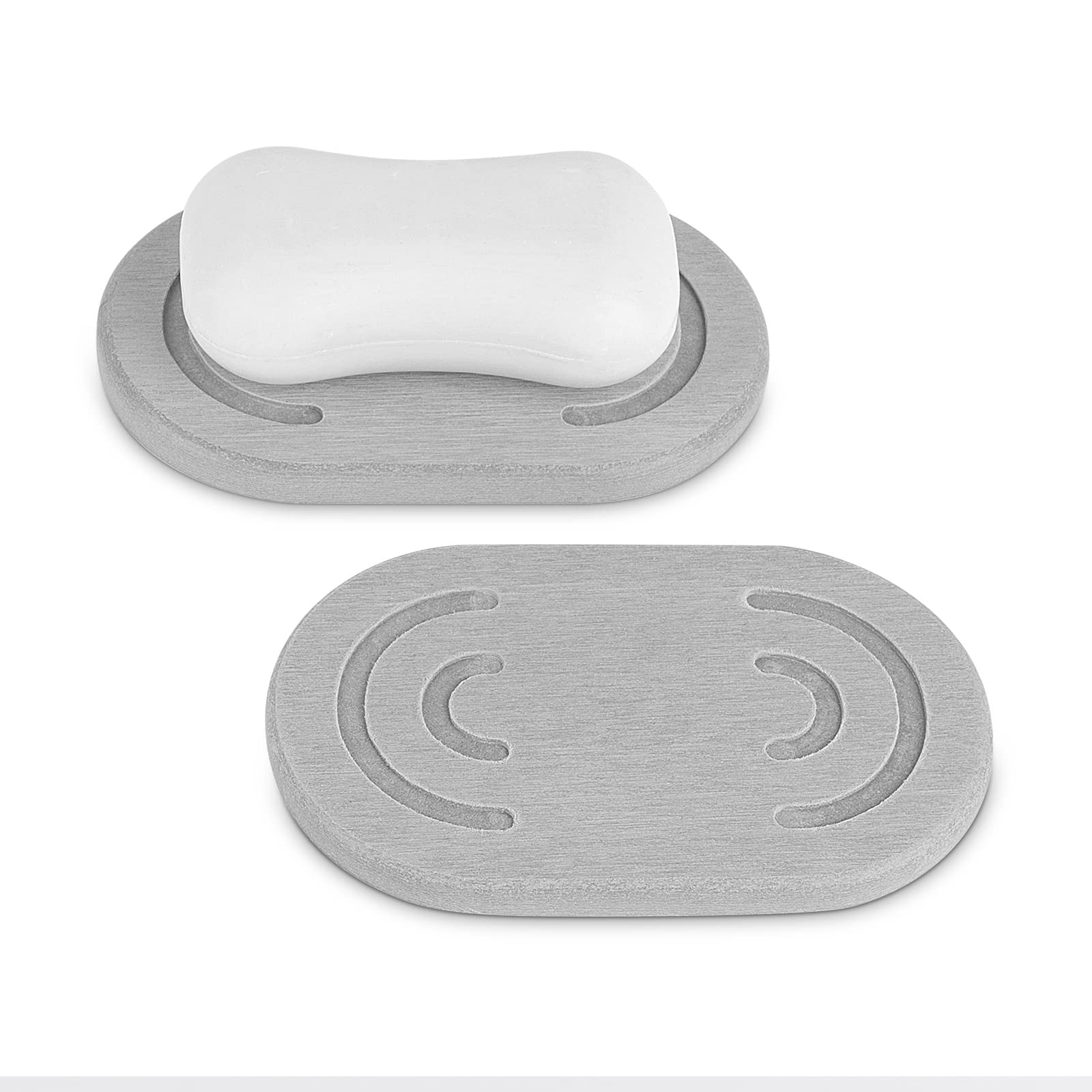 Adorila 2 Pack Diatomite Soap Dish, Water Absorbent Soap Bar Holder Mat, Self-Dry Soap Saver Container for Bathroom (Grey)