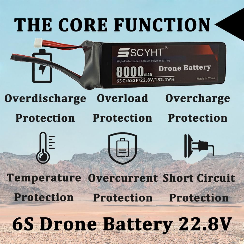 Batteria al litio 22,8 V Batteria Lipo 65C Batterie ricaricabili 8000 mAh Batterie droni per aeromodelli per motore 50 W a 200 W con porta XH-6S,22.8v8000mah 65c xt60 u 1pack