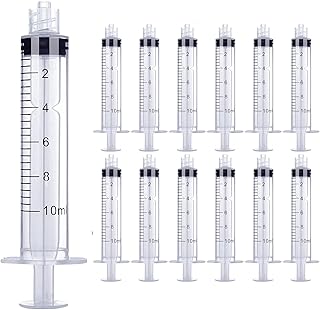 12 Pack 10ml Syringe Luer Lock Sterile Individual Wrap, Plastic Syringes without Needle for Science Labs, Glue Applicator,...