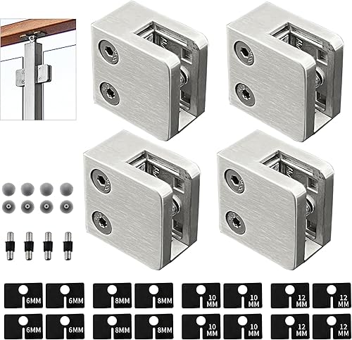 Miniatura 8 de Abrazadera de vidrio  4 soportes de vidrio para vidrio templado de 13"-12", acero inoxidable 304 con parte trasera plana, clip de vidrio cuadrado