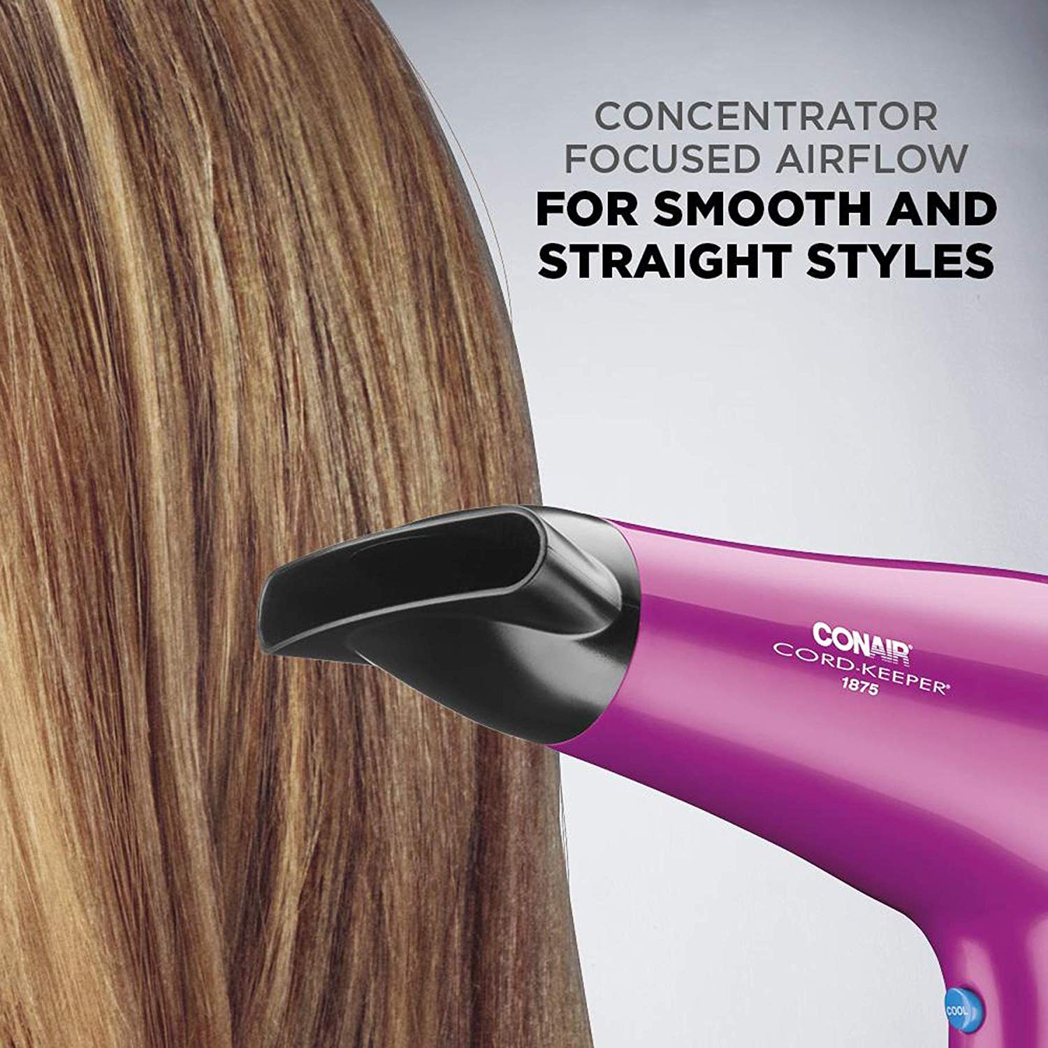 Conair Hair Dryer with Diffuser and Concentrator, 1875W, Pink view 6
