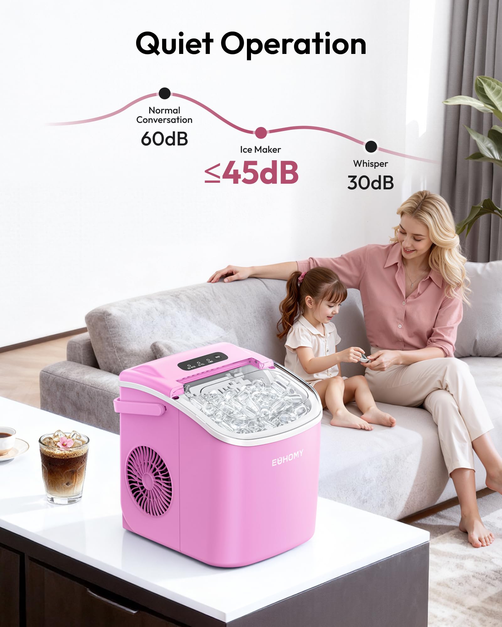EUHOMY Máquina de hielo de banco con mango, 11,8 kg por día, 9 cubitos de hielo listos en 6 minutos, autolimpieza, para cocina, hogar, camping, caravana, fiesta, dormitorio