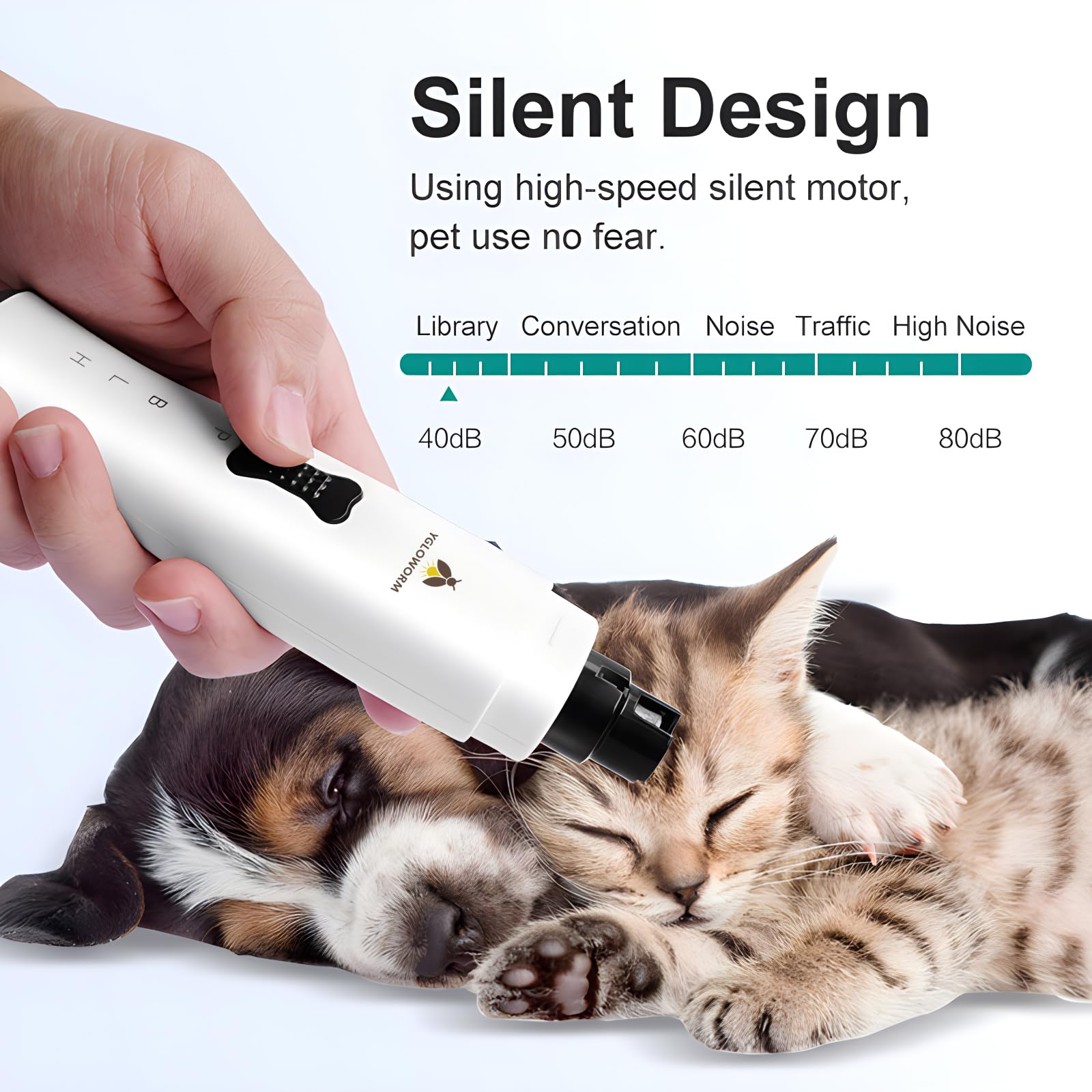 Dog Nail Grinder Quiet Nail Trimmer Electric Rechargeable pet Nail Grinder cat Nail Grinder with 5 led Shadow Free Light 2 Speed for Small Medium Large Dogs and Cats Last for 4 Hours - image 5
