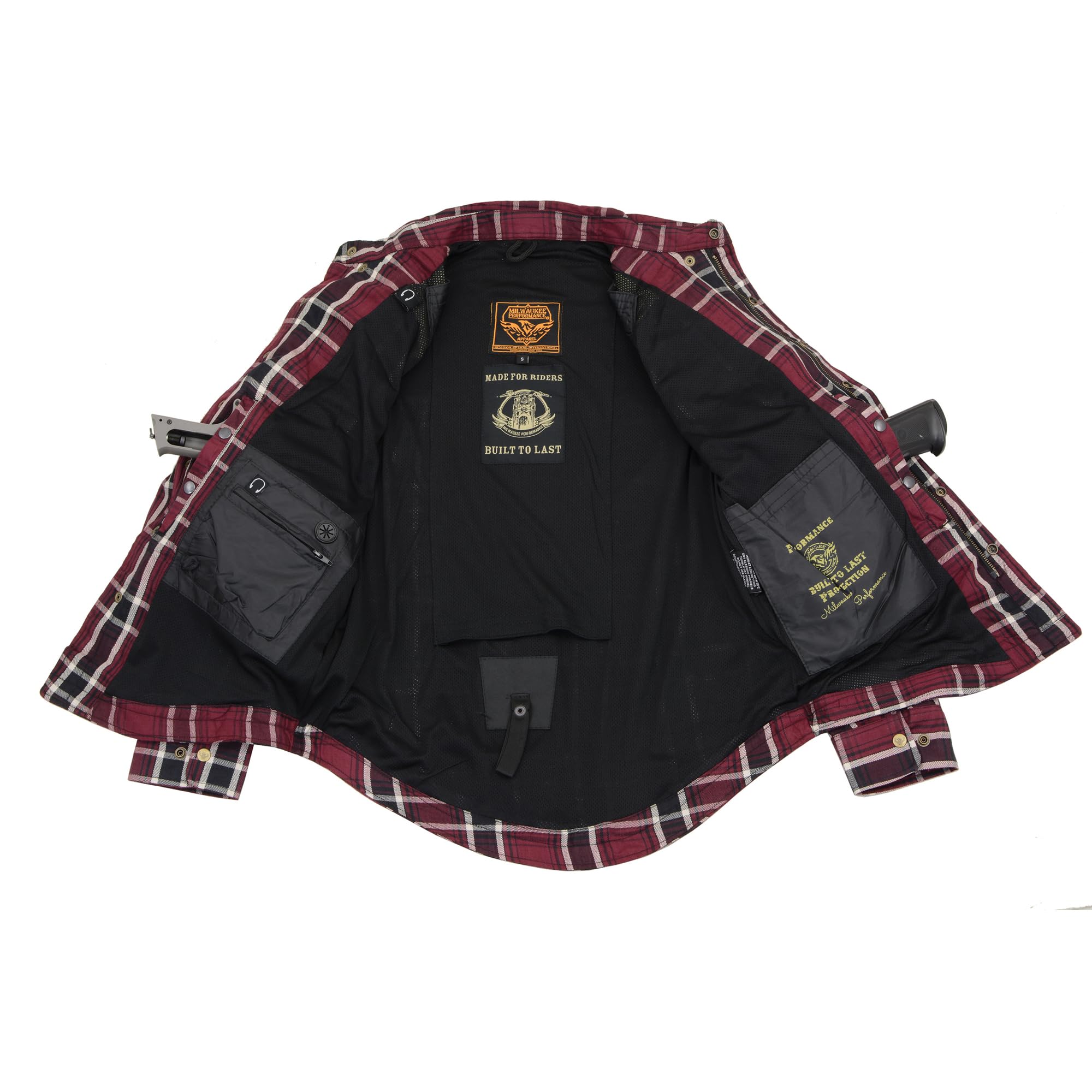Milwaukee Leather Men's Plaid Flannel Biker Shirt with CE Approved Armor - Reinforced w/Protective Fibers MPM1625 (as1, Alpha, xx_l, Regular, Regular, Maroon/Black)
