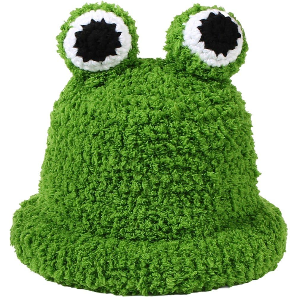 Fituenly Frog Beanie Hat - Cute Crochet Bucket Hat for Women Men, Anime Kawaii Winter Knit Cap, Warm Toad Hat for Frog Lovers, Unique Animal Ear Gift