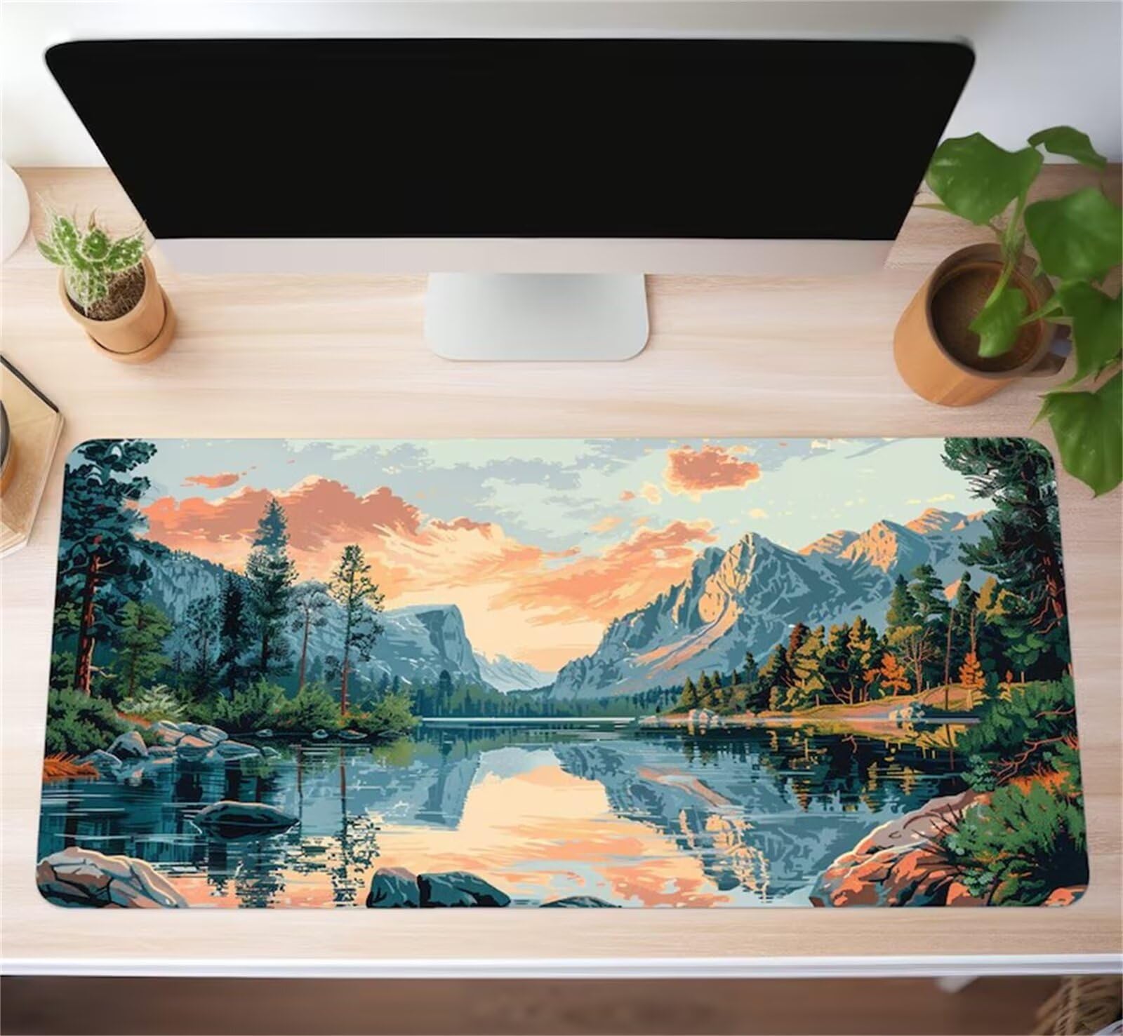 Podkładka na biurko, River Mountain Scenery Long Computer Keyboard Mousepad Mouse Mat Washable with Slip Rubber Base(3mm,800x400x2mm)