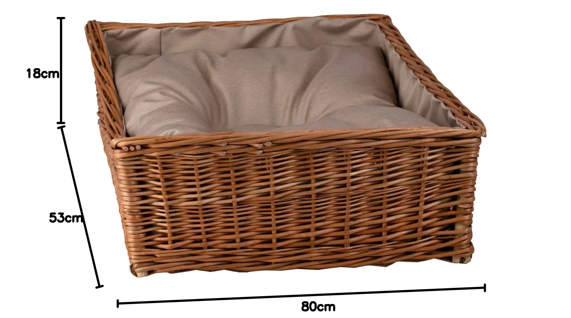 Panier en Osier pour Chien rectangulaire Naturel Beige avec Coussin
