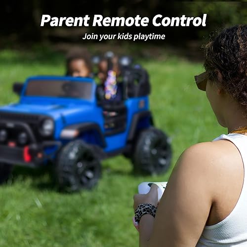 Miniatura 4 de Coche eléctrico de 2 plazas para niños, juguete eléctrico de 12 V para niños de 4 a 8 años con control remoto, capacidad de 150 libras, color azul