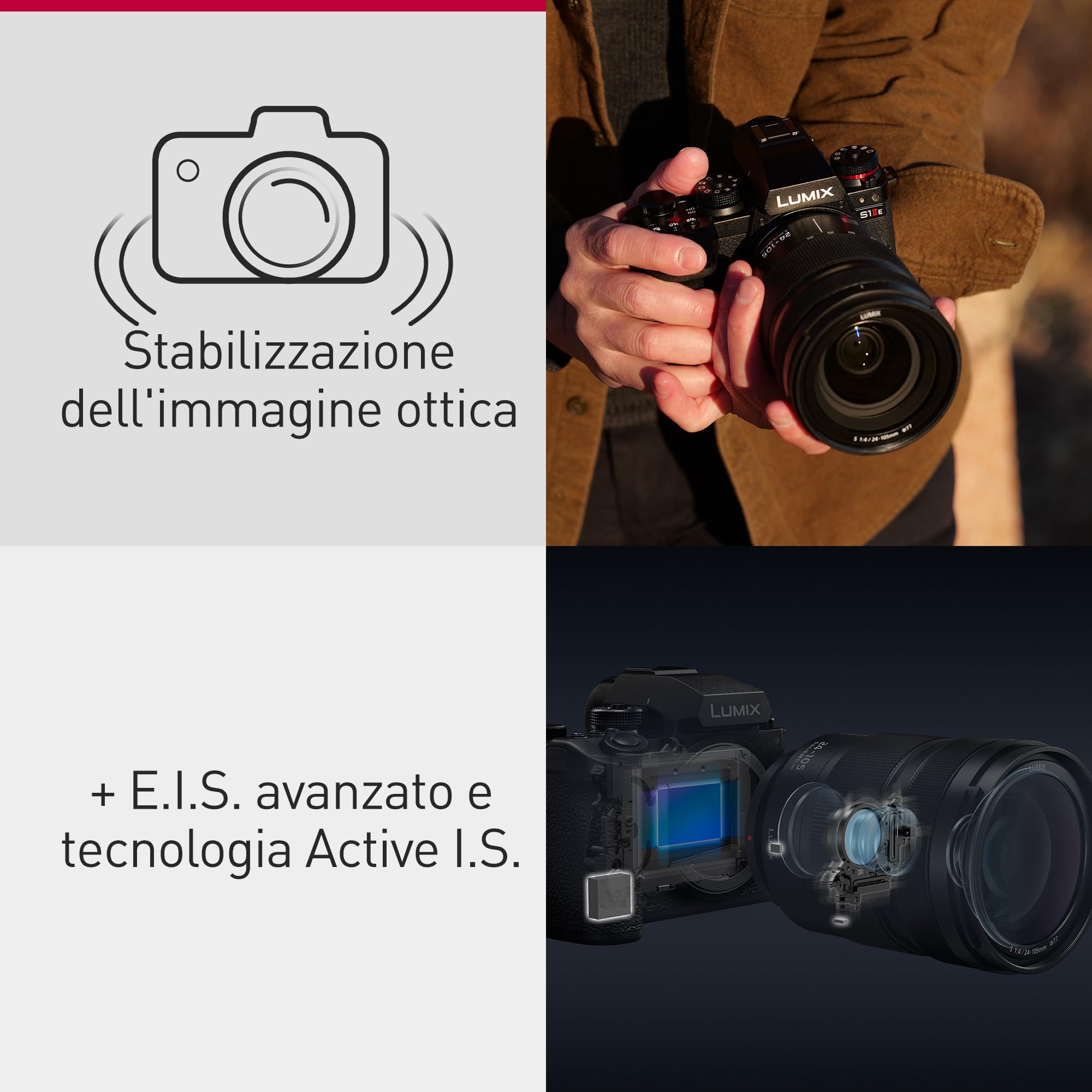 Panasonic LUMIX S1IIE Fotocamera Mirrorless Full Frame, con Obiettivo 24-105 mm F4, 24MP, Cs4K 60p, 6K 30p Open Gate, ProRes RAW, AF di Fase Ibrido, Attacco a L, Nero