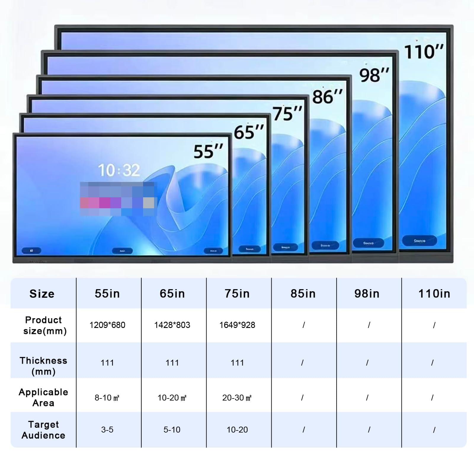 4K Ultra HD interaktives Konferenz Whiteboard Blendschutz extrem schmaler Rahmen zur Erhöhung des visuellen Bildschirmanteils fur Buiro Schule(1649 * 928mm/64.92 * 36.53in)