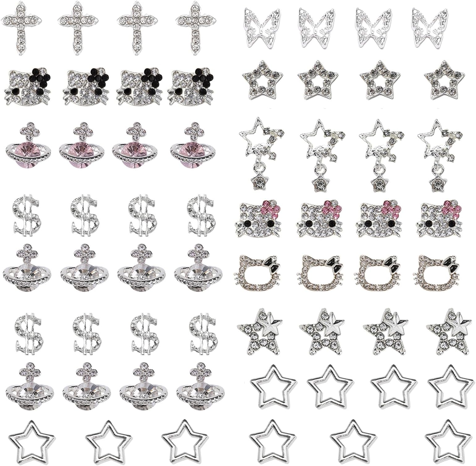 rythsans y2k 56pcs nail charms, silver