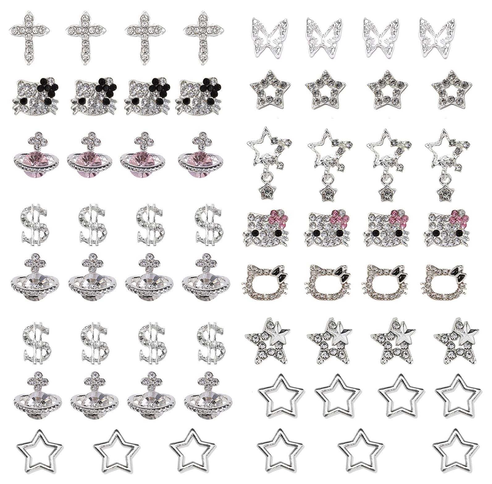 y2k 56pcs nail charms, silver