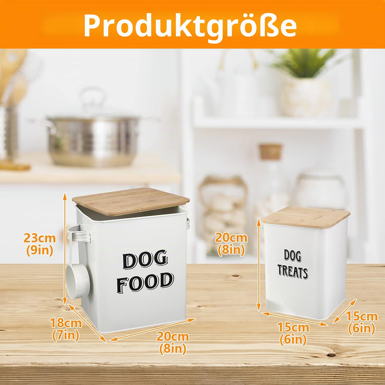 Morezi Tierfutterbehälter,hundefutter aufbewahrungsbox, Futterbox mit Schaufel und luftdichtem Holzdeckel, Aufbewahrung von Lebensmitteln und organisations-weiß