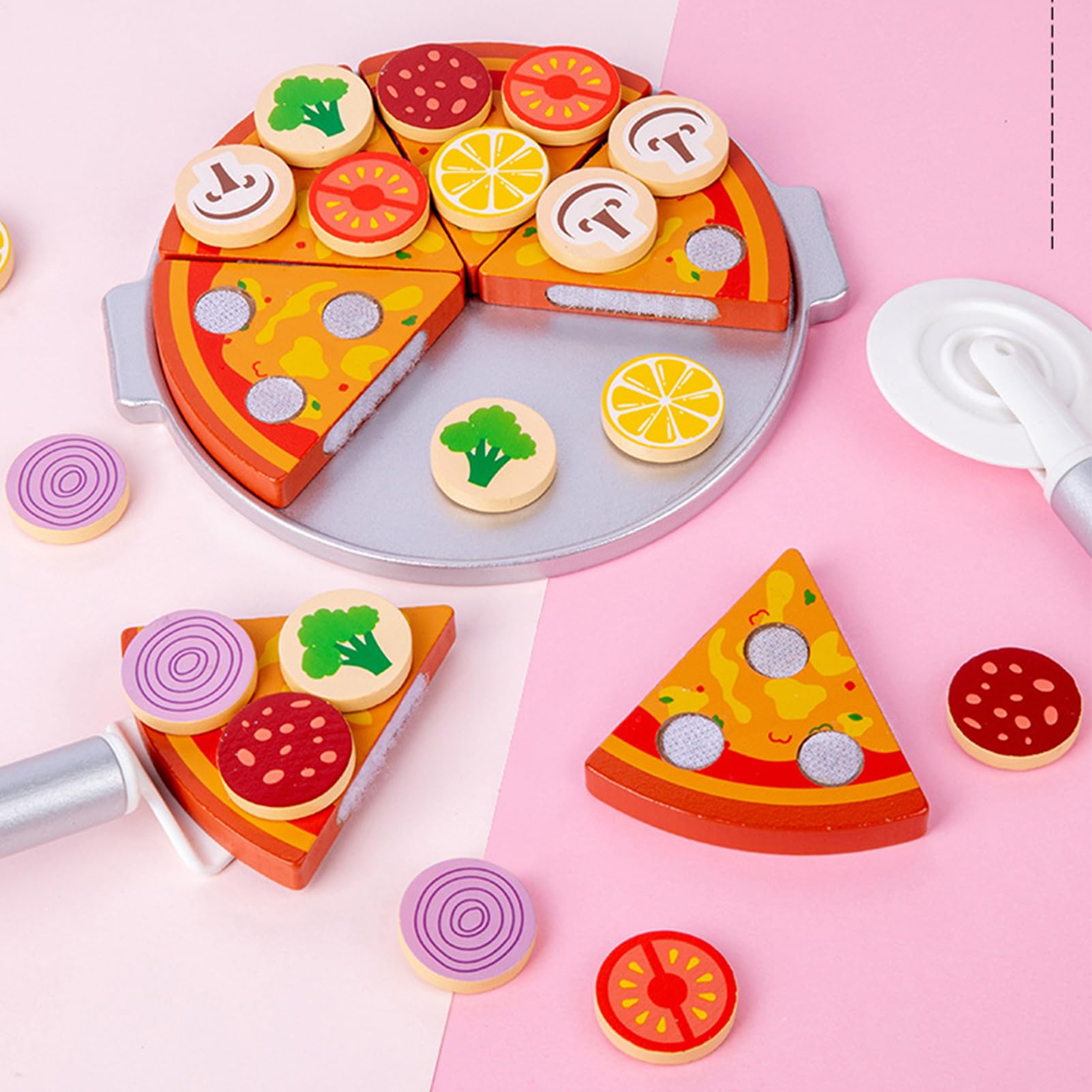 Set de Juguete de Pizza de Madera Actividad de Juego de Roles Educativa | Juguetes De Comida Para Juego Simbólico Para Niños De 3+ Años Regalo Cumpleaños Y