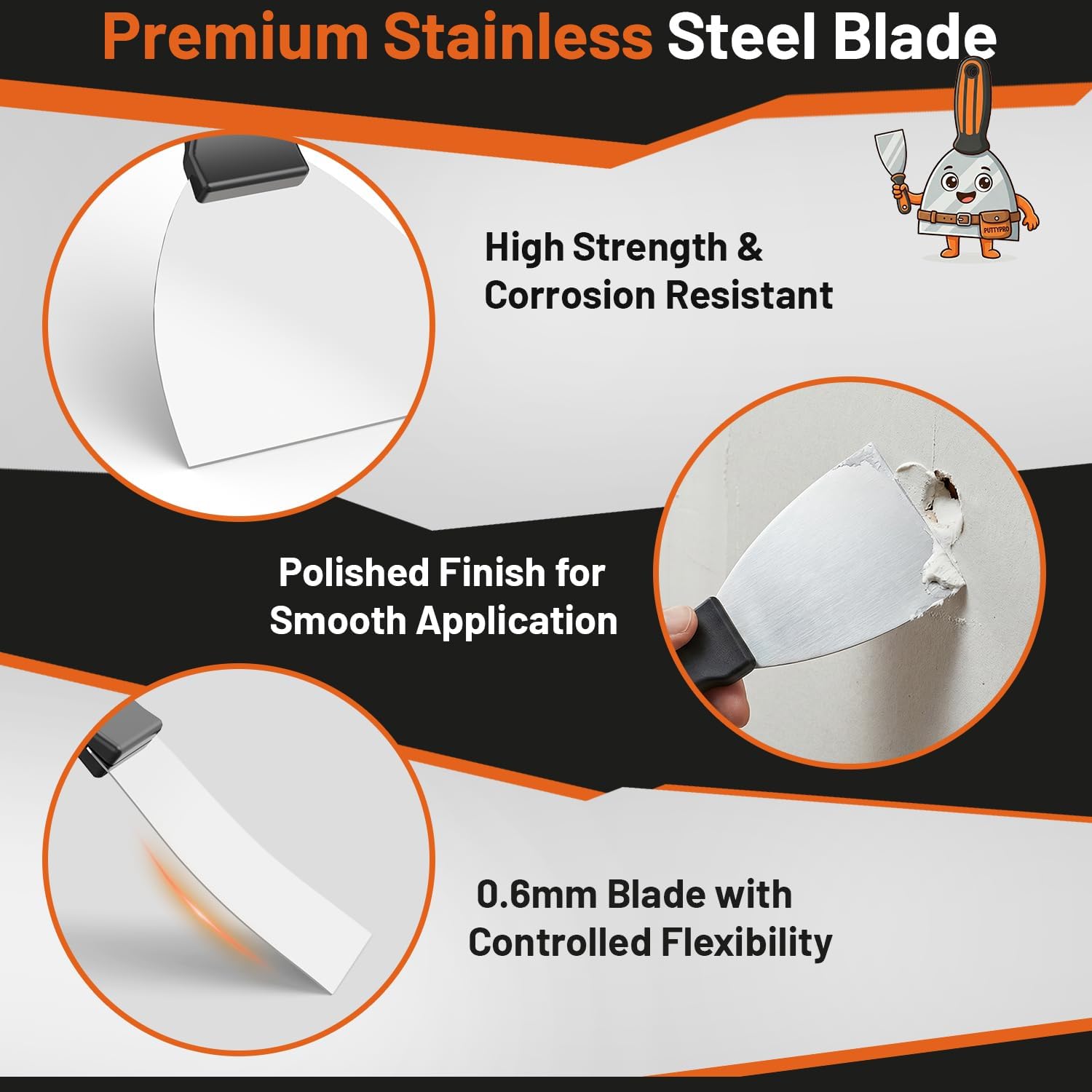 Fishark Putty Knife Set, 4 Pcs Stainless Steel Spackle Knives in 2”, 3”, 4”, 6”, Multi-Purpose Tools for Drywall Repair, Paint Scraping, Taping, Wallpaper Removal, Putty, Plaster & Adhesive