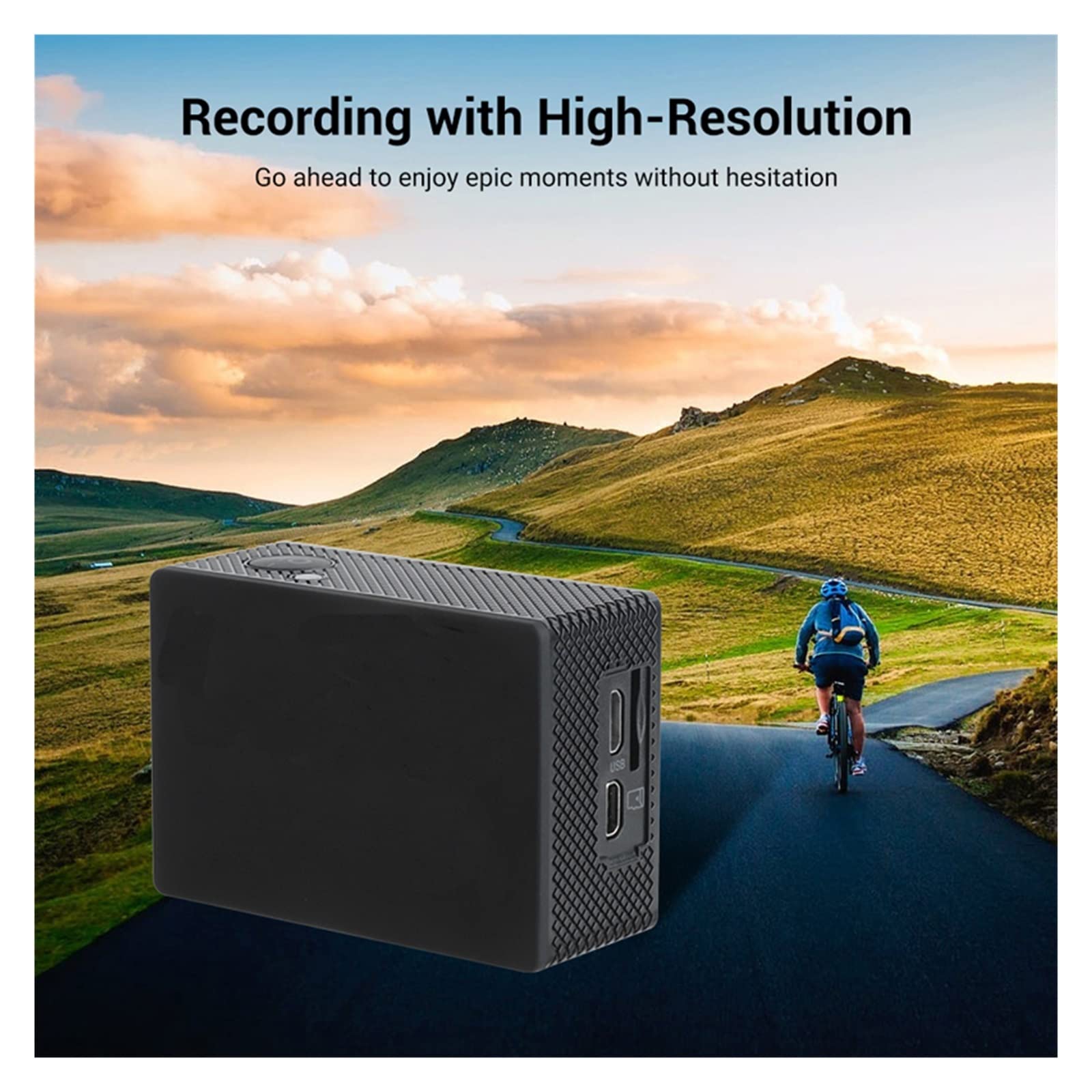 Kamera akcji, Ultra HD 4K/30fps Zewnętrzna mini kamera akcji Pilot Kamera sportowa Wodoodporna kamera sportowa Pro Moto Kask Płynna stabilizacja(32G Card,Nero)