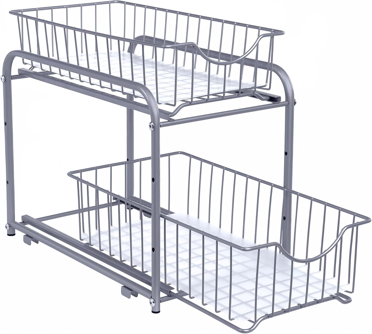 Purova Küchenschrank Organizer 2-stöckig - Höhenverstellbar, Ausziehbar, Unter Der Spüle & Mehr - Metall Aufbewahrung Für Küche & Bad
