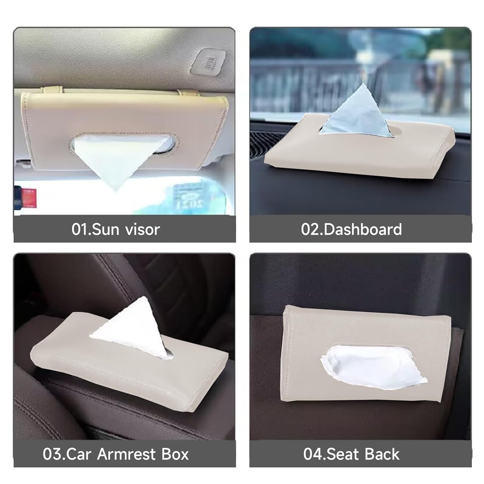 PANCA Car Tissue Holder for Sun Visor, Refillable PU Leather Napkin Box | Car Tissue Paper Holder for Dashboard, Seatback, Door | Interior Hanging Organizer for Car SUV Truck (Black) - Image 6 thumbnail