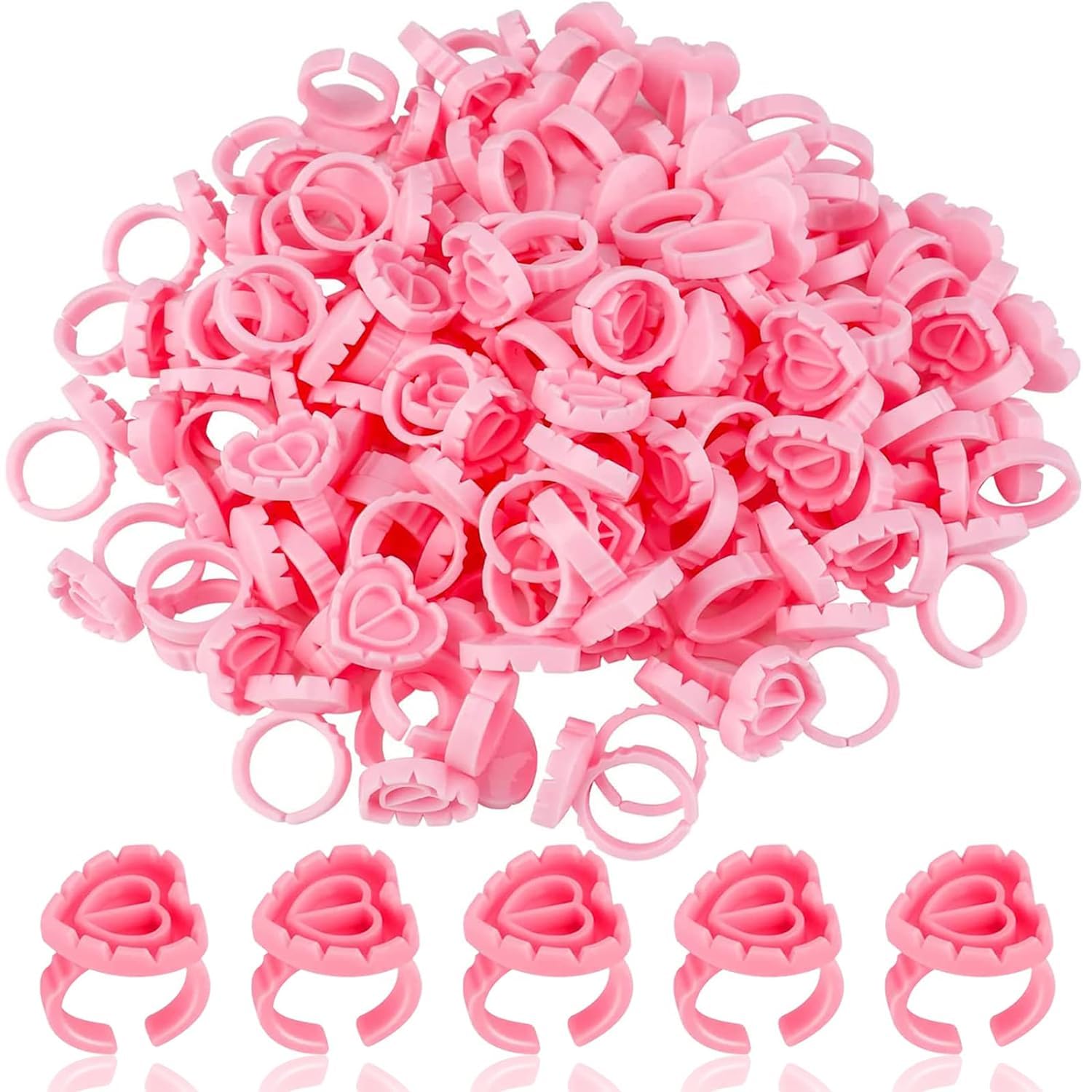 Gleevia Glue Rings for Eyelash Extensions, Pink Heart Glue Rings 100pcs/Pack Lash Fan Glue Cups Glue Holder Lashing Supplies (Pink Heart Shaped)-picture-34