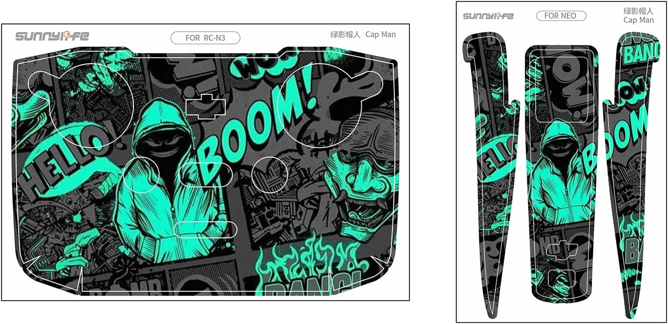 Drone Stickers for DJI NEO, PVC Fuselage Remote Controller, Colorful Anti-Scratch Protective Film Accessories (Green Shadow Man)