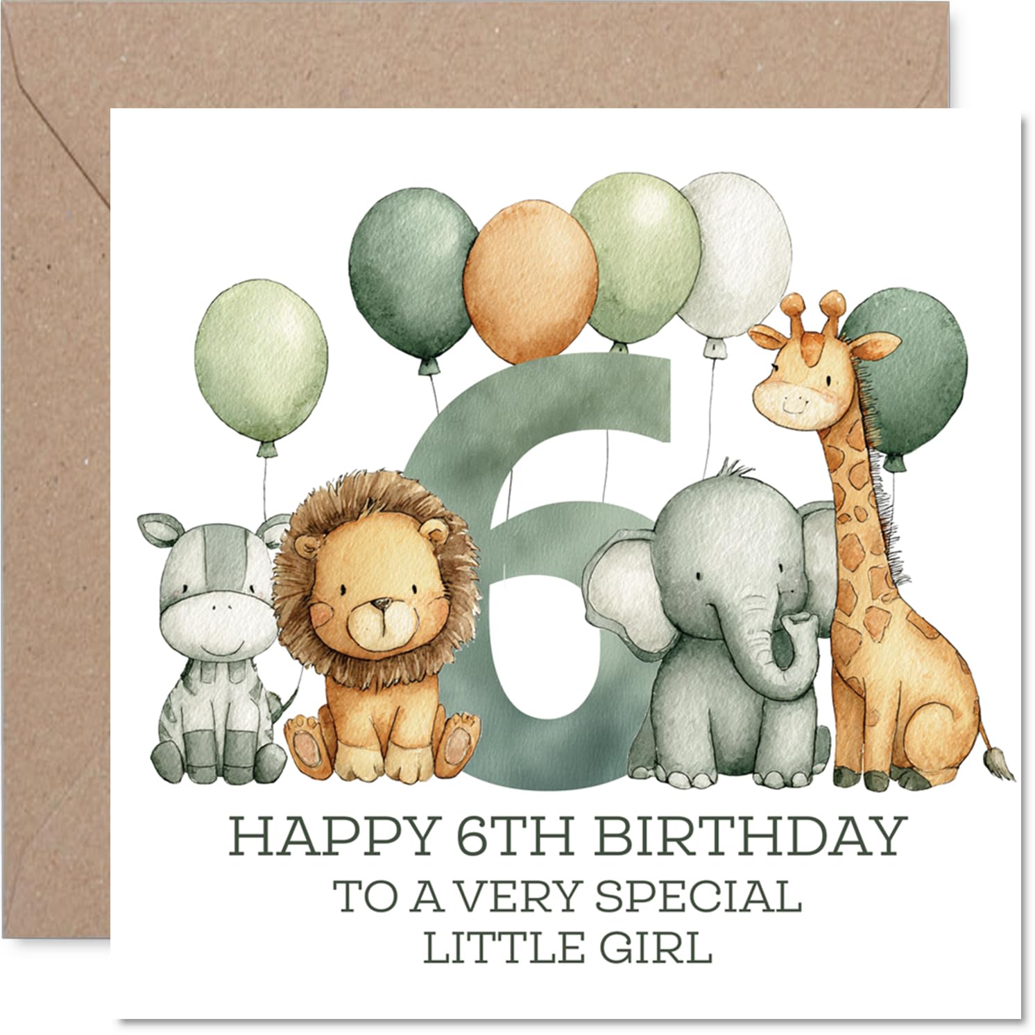 6th Birthday Cards for Girls - Jungle Numbers - Happy Birthday Card for 6 Year Old Girl Great Niece Granddaughter Niece Daughter, 145mm Bday Greeting Cards