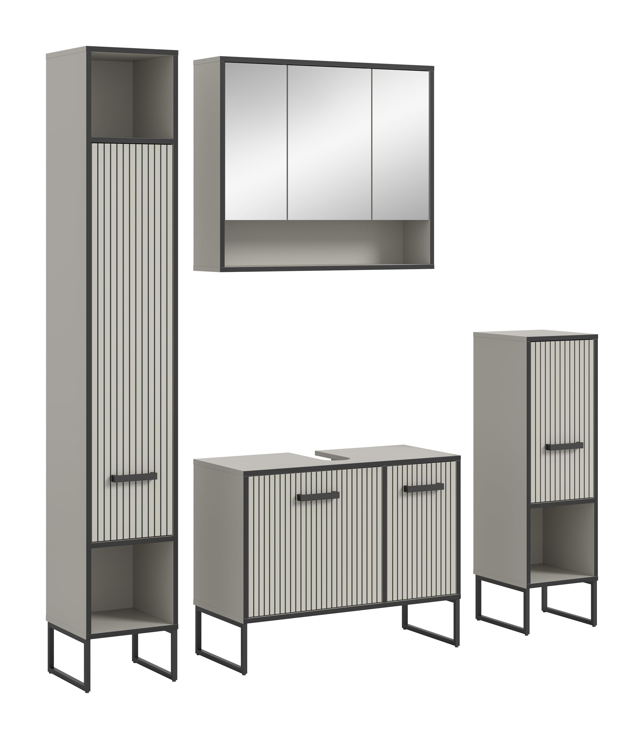 4-tlg. Badkombination Kaschmir Beige mit schwarzer Absetzung (xonox.home)