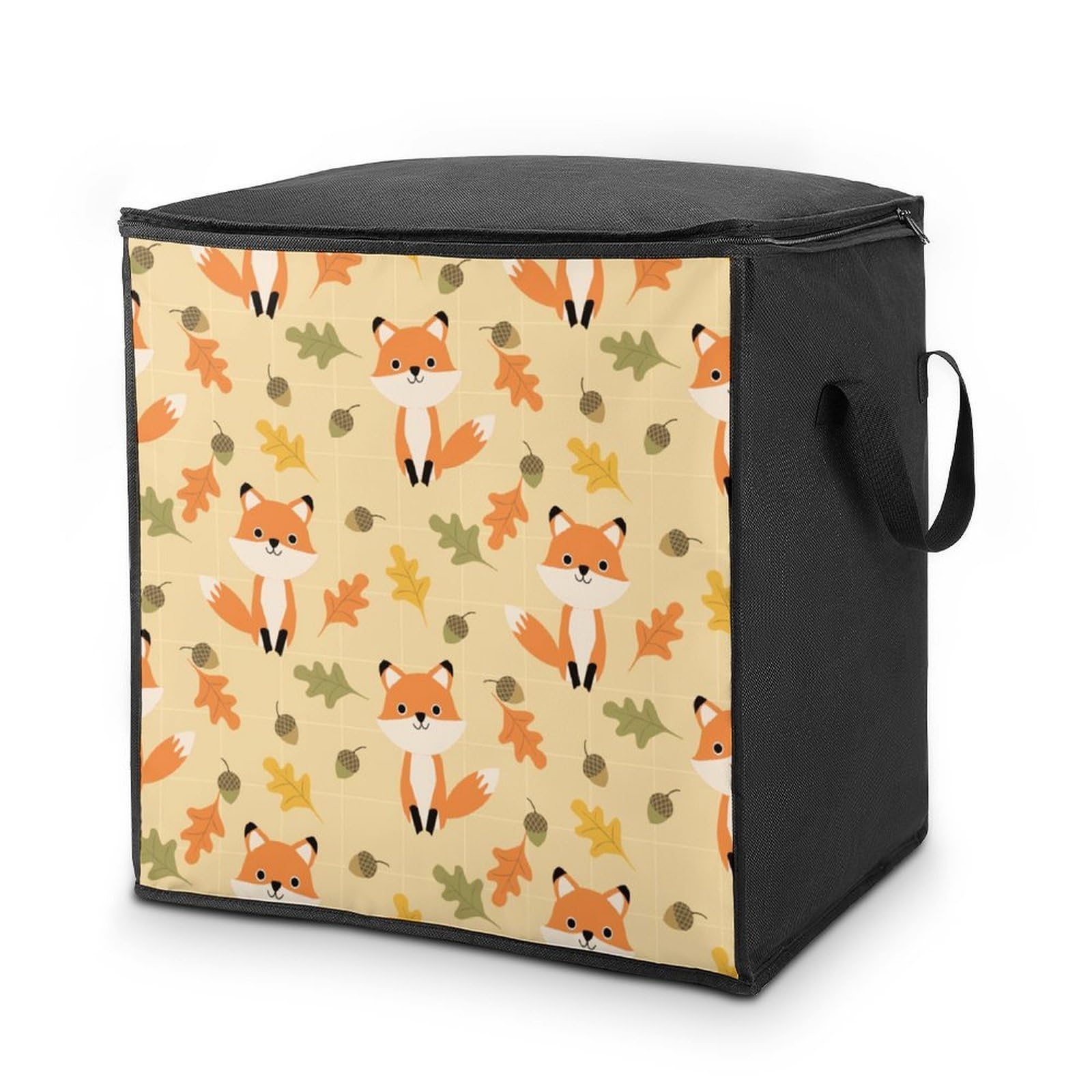 Lyfthologen 70L Storage Bags, Autumn Cute Fox Storage Box with Lid Zipper And Handles, Clothes Bags for Quilt, Blankets, Bedding