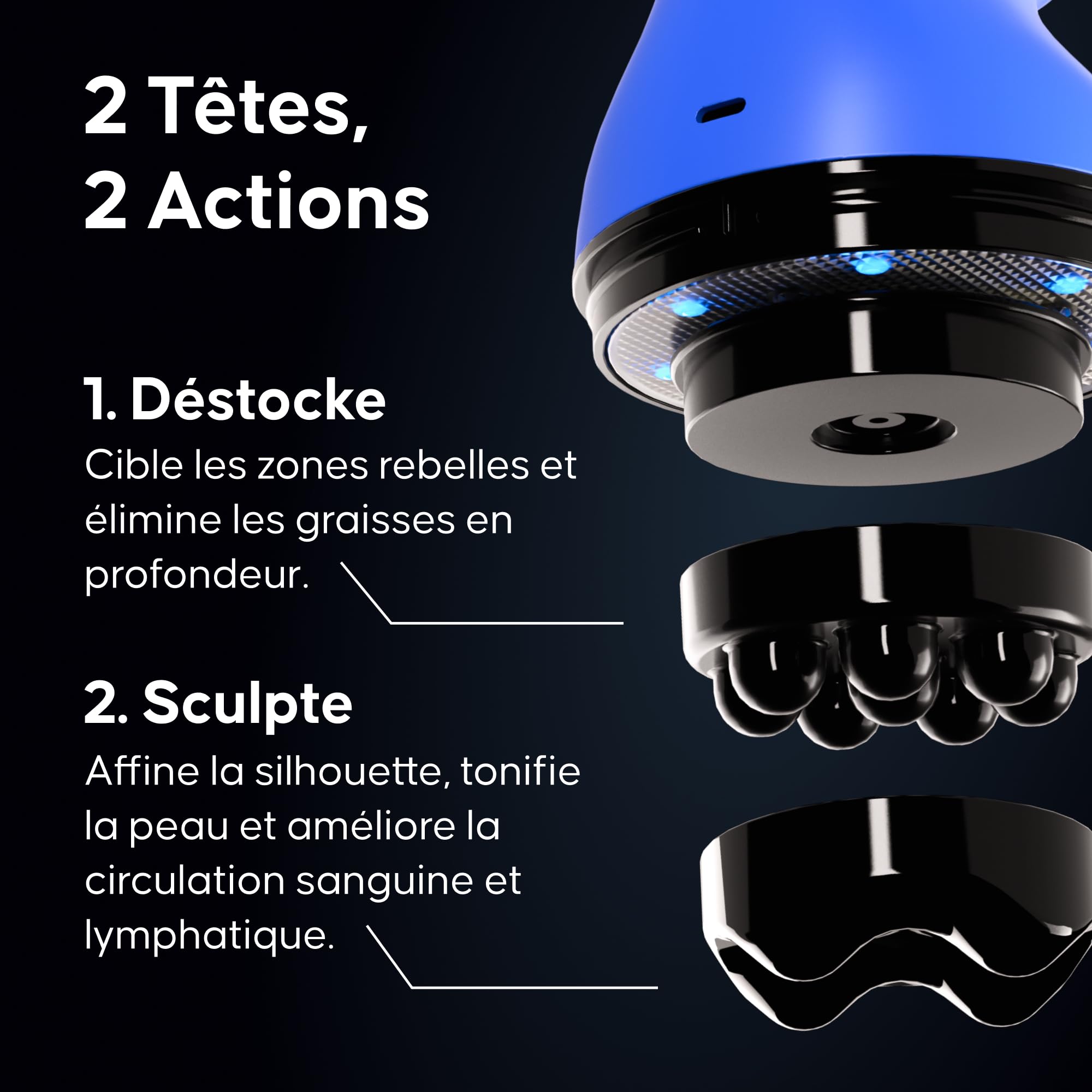 Appareil Minceur Intelligent Sans Fil Cellublue - L'original - Massage puissant amincissant électrique 2900 rotations/min, Double tête de massage - Écran tactile, rechargeable USB-C - Portable