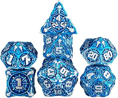 Vista 41 de Surpass DND - Juego de dados de metal azul, 7 piezas, dados poliédricos para Calabozos y Dragones, dados MTG, Pathfinder para juegos de rol (azul)