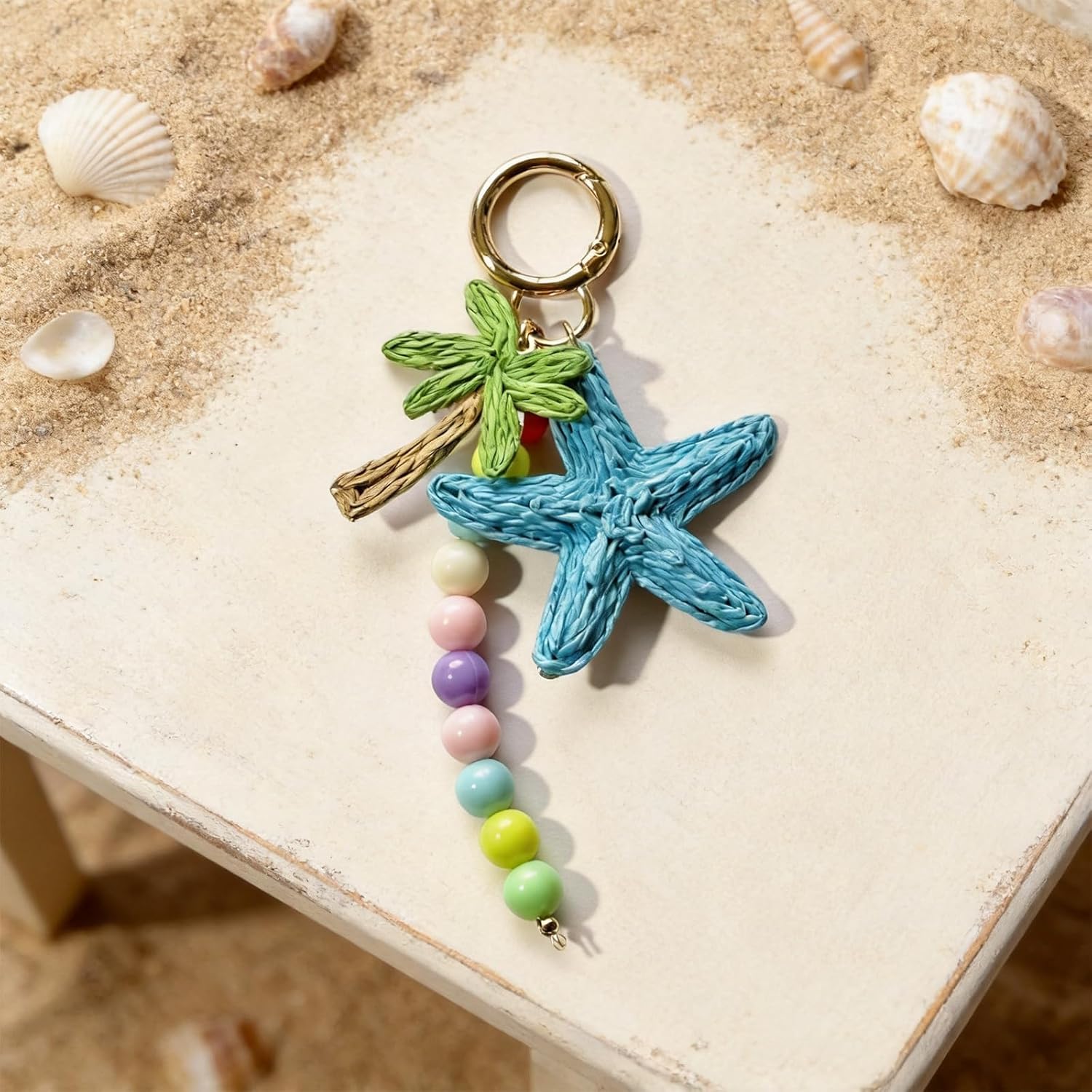 Beach Bag Charm for Tote Bag Handbag Rattan Starfish Coconut Tree Keychain Summer Beach Jewelry Accessories image 2