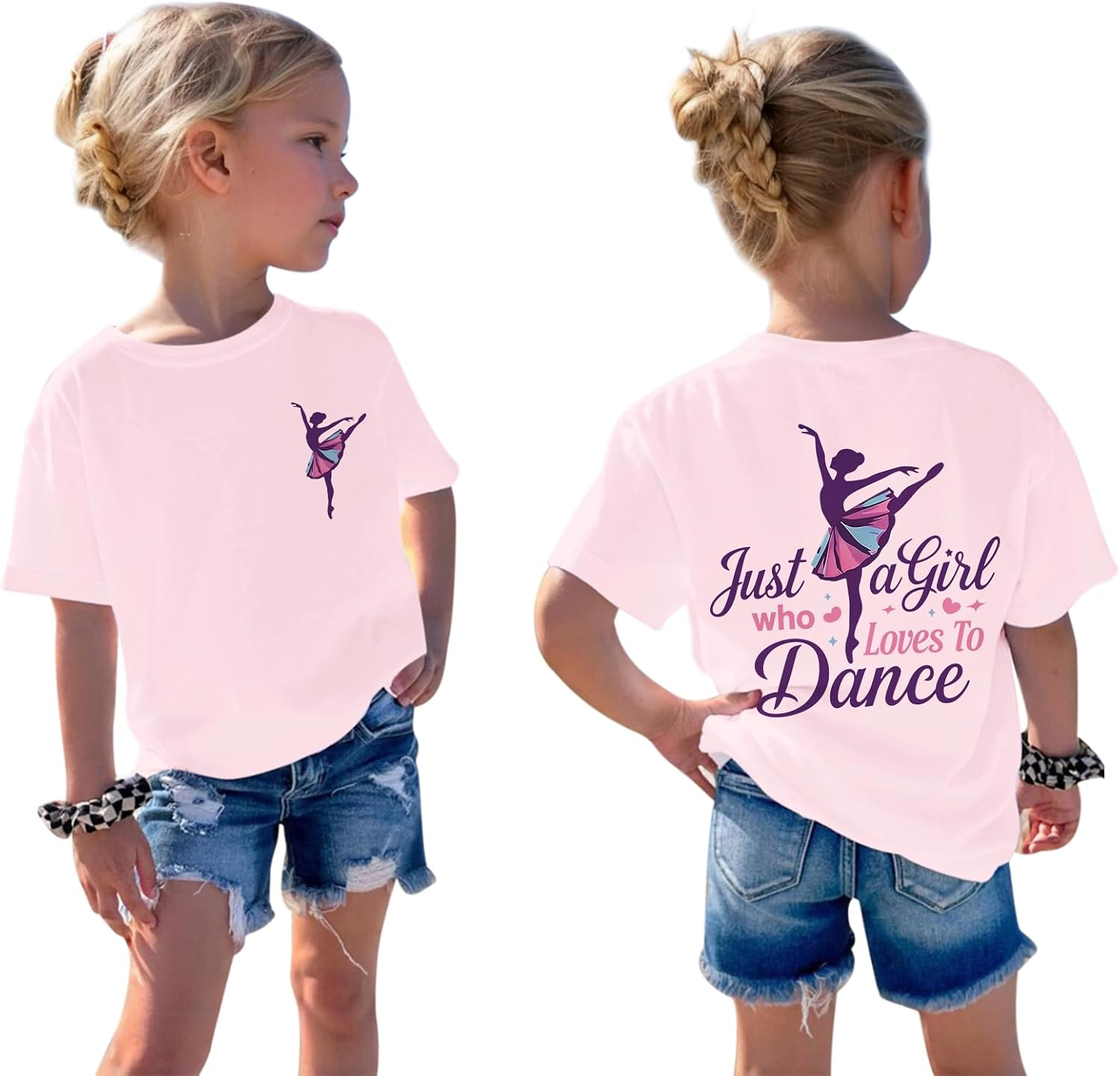 Just A Girl Who Loves to Dance Shirts for Girls Ballet Graphic Tees Cute Kids Tshirt Dancer Gifts Short Sleeve Shirt
