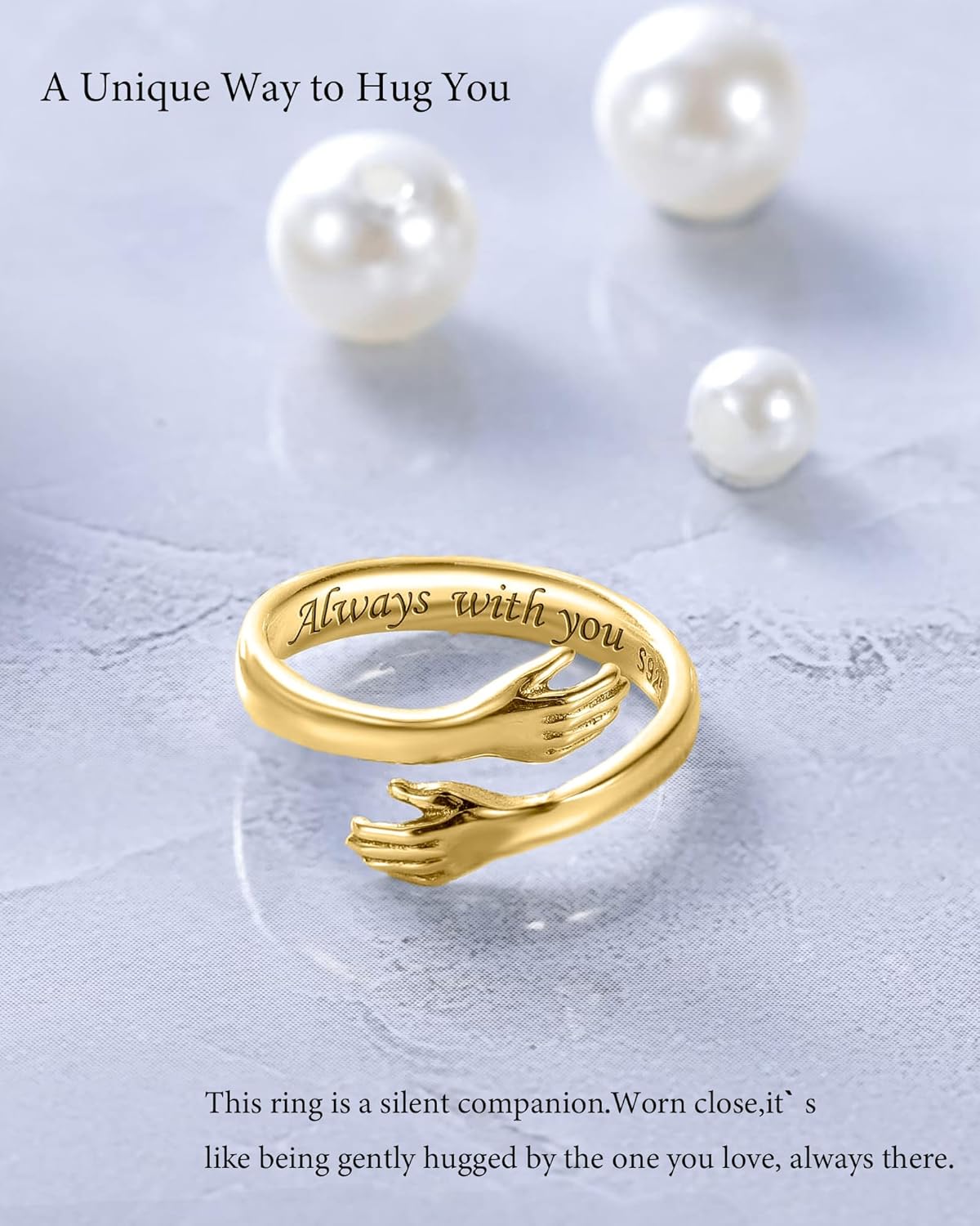 LOVECOM Mothers Day Gifts S925 Sterling Silver Hug Rings for Women Adjustable Hugging Hope Hands Ring Heaven Friendship Ring Jewelry Birthday Gifts for Mom Wife Daughter Grandma Friends