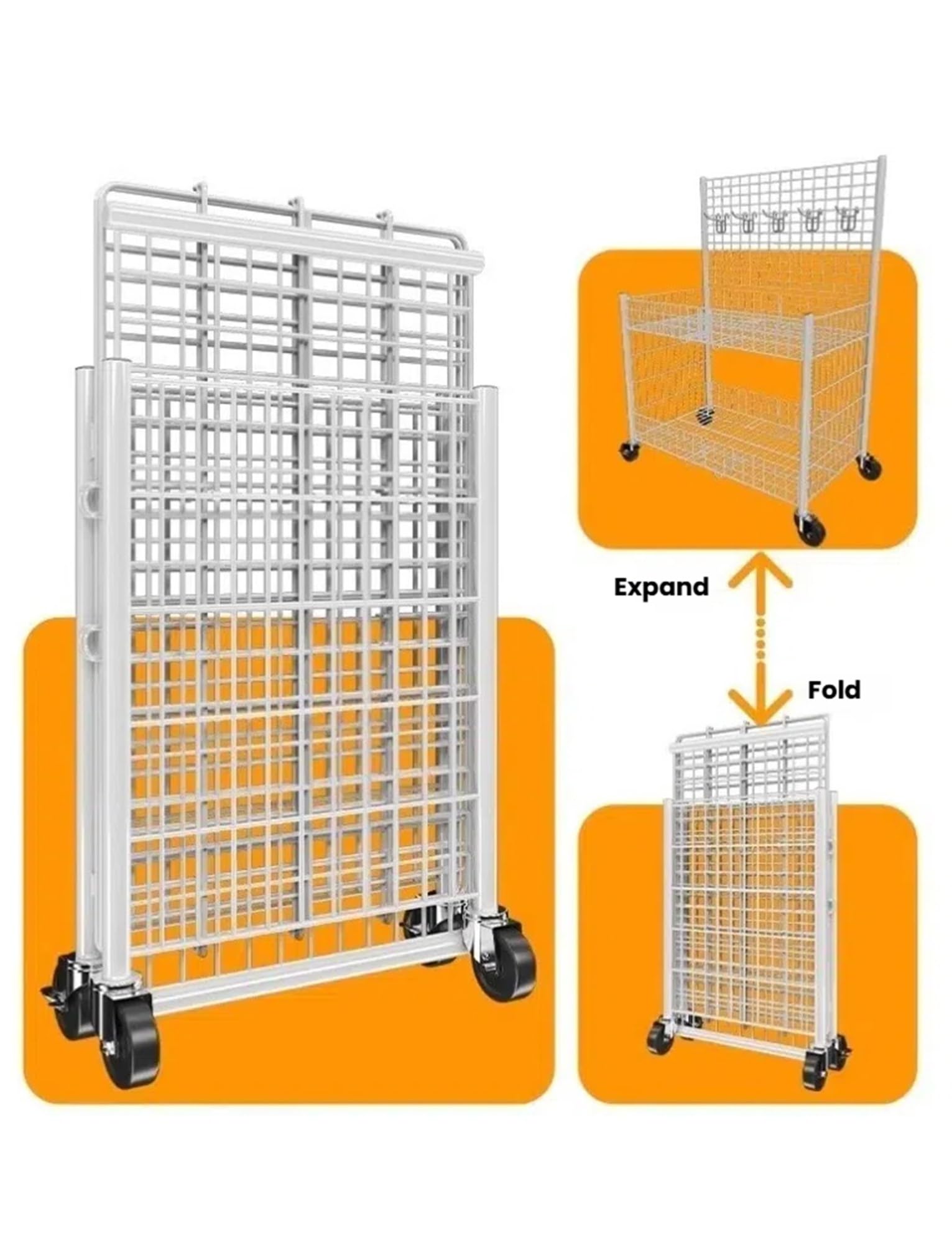 Expositor Ligero para Puesto de Mercado, Carrito de Comida callejera de 2 Niveles con Ruedas y diseño de Malla, Plegable para Uso Comercial (Negro, 80 x 55 x 130 cm)