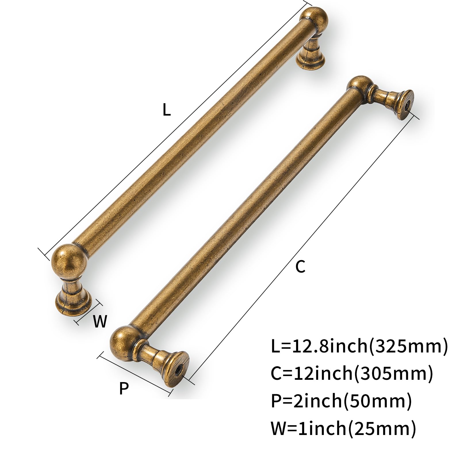 KHTUMEWARE-80309 Antique Brass Appliance Pulls CTC 18 in (457 mm) in Antique Brass — KHTUMEWARE