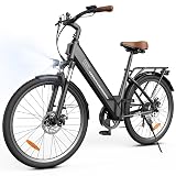 Finbike E Bike f&uuml;r Erwachsene 250W, 26 Zoll CityBike, Elektrofahrrad mit 55 Miles PAS Reichweite, 25 km/h Electric Bike f&uuml;r Herren und Damen,7 Gang Schaltung, Sto&szlig;d&auml;mpfung Schwarz 26 inch