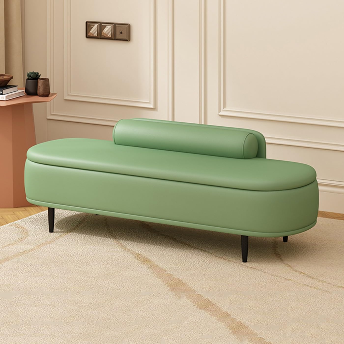 ZHANGshouf Modern Ottoman Storage Bench with Lumbar Pillow Entryway Seat and Footrest Stool Green Faux Leather 100cm